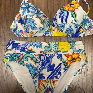 Antonio Melani - mosaic swim set blue and white